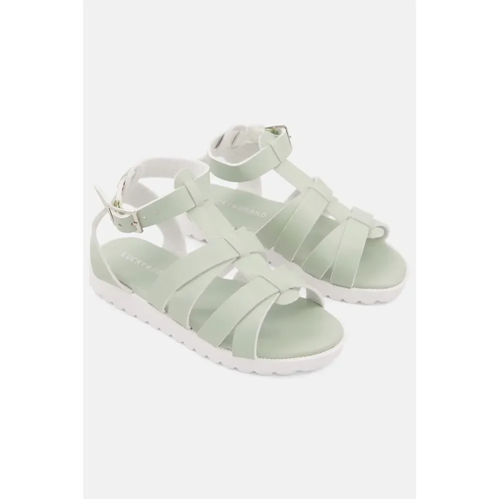 NEW Lucky Brand Kids Girl Adjustable Buckle Sandals, Sage/White - Size 3Youth